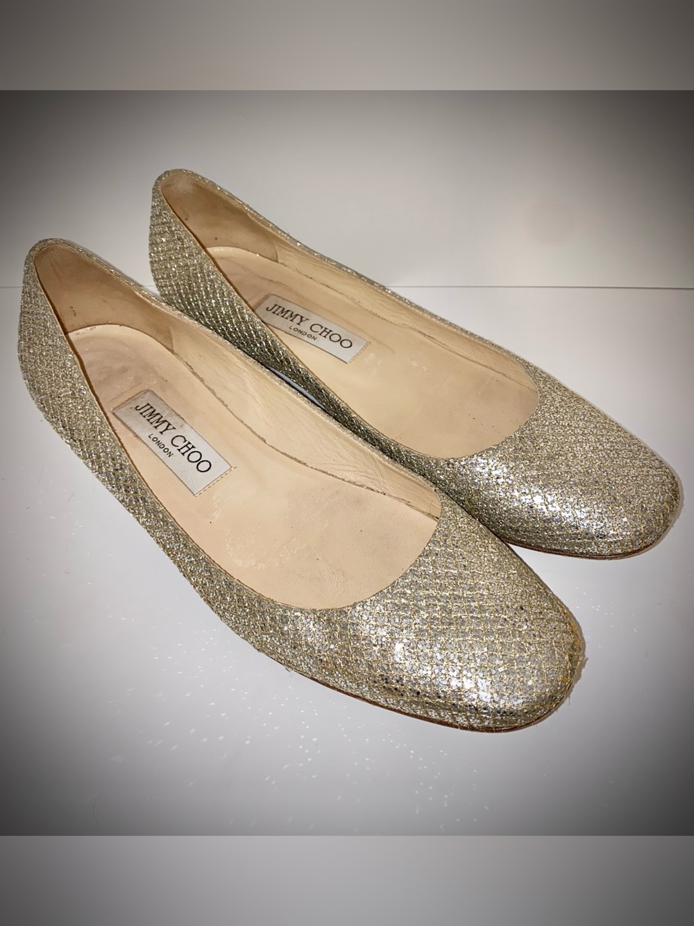 Jimmy Choo Sparkling Gold and Silver Ballet Flats